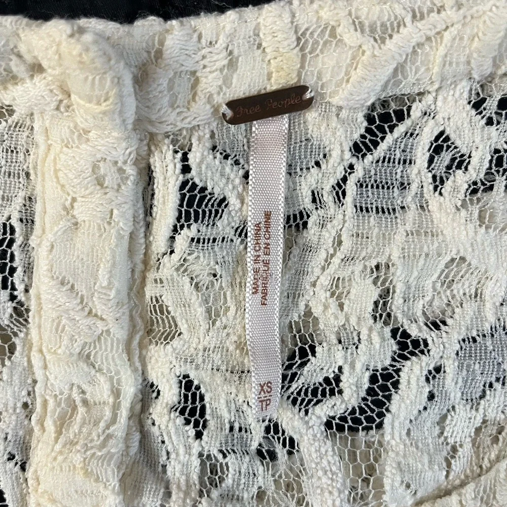 Free People Lace Tank Top Womens XS Ivory Black Striped Sleeveless Button Back